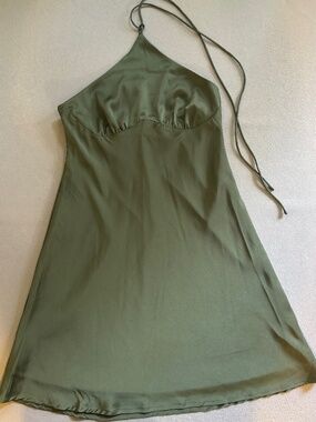 Olive Green Satin Halter Mini Slip Dress Size S NWT Vanilla Sky